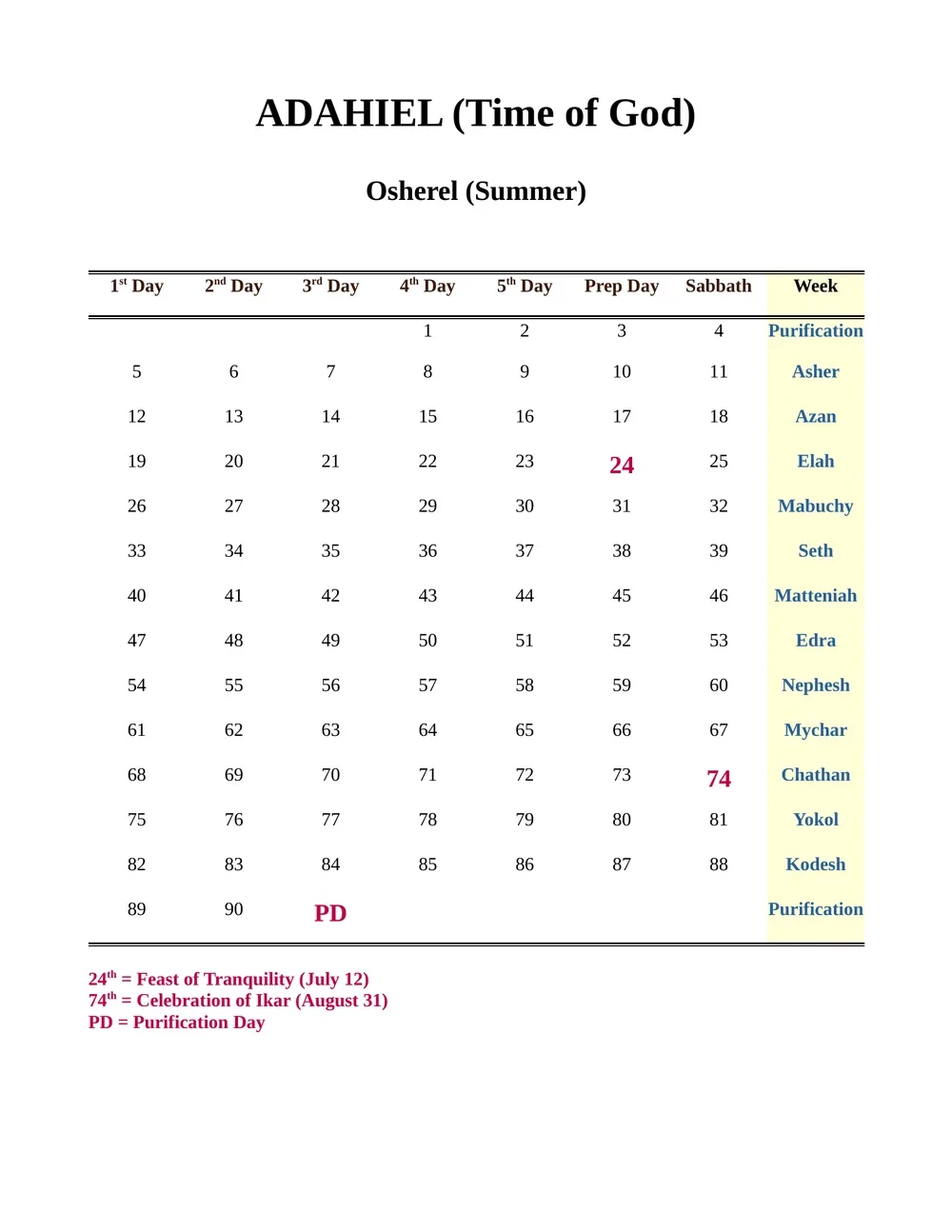 Osherel (Summer) printable calendar — ADAHIEL